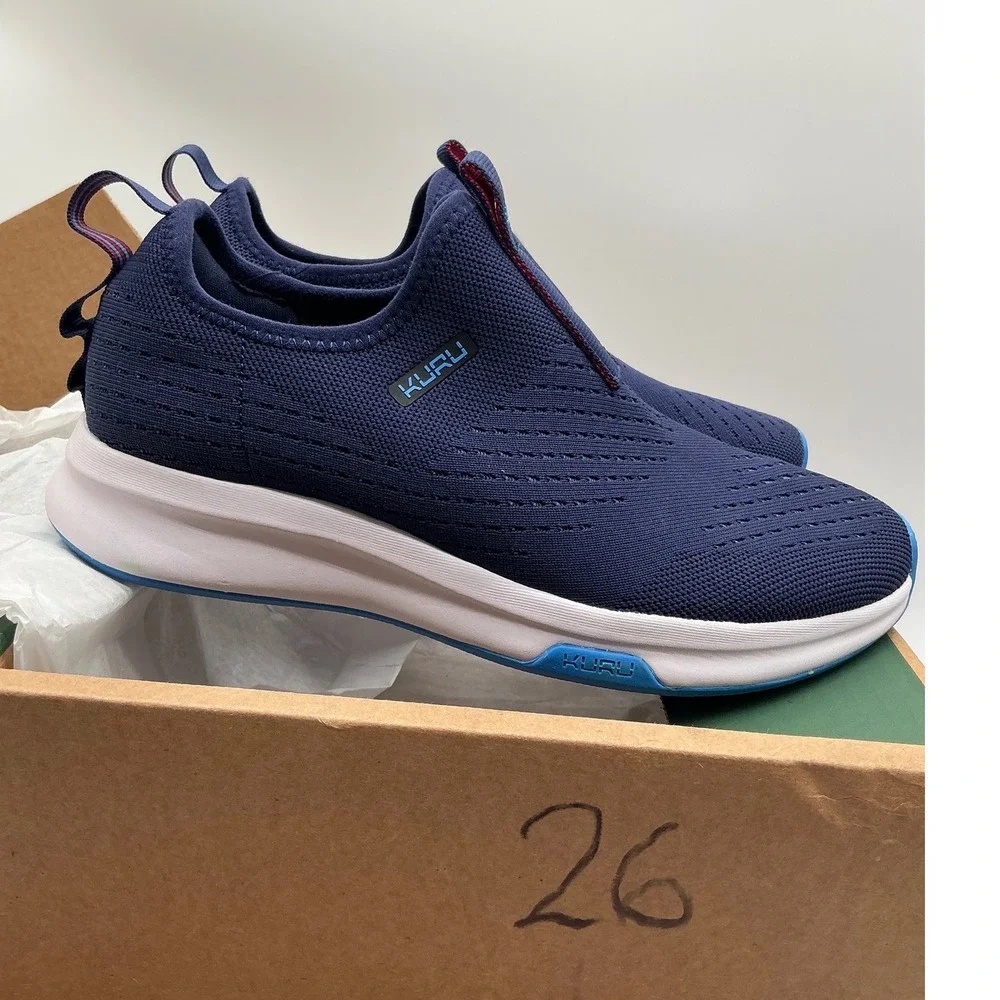Kuru Atom Navy Blue Knit Slip On‎ Walking Sneakers Womens 9 Medium Support Shoes